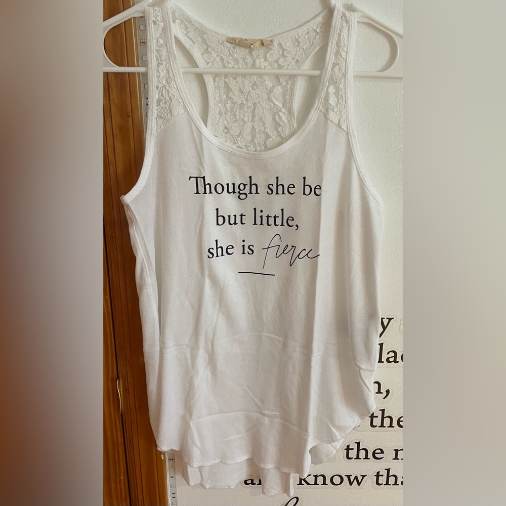 Hollister | White Tank Top w/ Wording & Lace